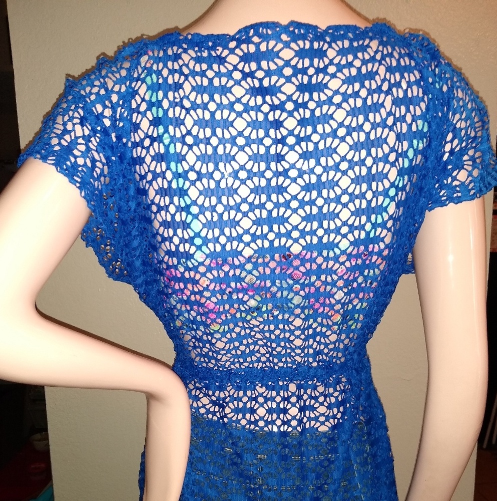 Fishnet Drawstring Blue Shirt - Picture 2 of 3